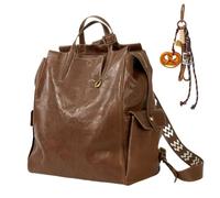 Genérico Men Women Vintage Travel Leather Backpacks,Large Capacity Trendy Shoulder Satchel,Slouchy Oversized Work Tote Handbag