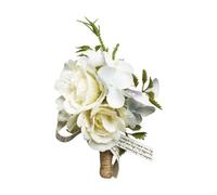 Genérico Mens Boutonniere For Weddings - Realistic White Silk Petals, Groomsmen Corsage | Artificial Wedding Flower Pin For Proms, Celebrations, Special Events, Dinner and Ceremony