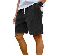 Genérico Men's Corduroy Shorts with Elastic Drawstring Waist, Casual Lightweight Summer Shorts with Pockets (F-Black,3XL)