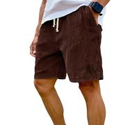 Genérico Men's Corduroy Shorts with Elastic Drawstring Waist, Casual Lightweight Summer Shorts with Pockets (L-Burgundy,XL)