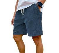 Genérico Men's Corduroy Shorts with Elastic Drawstring Waist, Casual Lightweight Summer Shorts with Pockets (E-Navy,XXL)