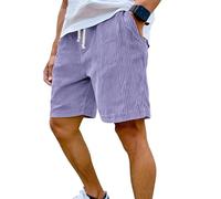 Genérico Men's Corduroy Shorts with Elastic Drawstring Waist, Casual Lightweight Summer Shorts with Pockets (J-Purple,XL)