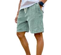 Genérico Men's Corduroy Shorts with Elastic Drawstring Waist, Casual Lightweight Summer Shorts with Pockets (C-Light Green,L)
