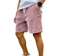Genérico Men's Corduroy Shorts with Elastic Drawstring Waist, Casual Lightweight Summer Shorts with Pockets (I-Pink,S)