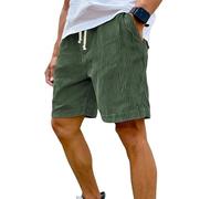Genérico Men's Corduroy Shorts with Elastic Drawstring Waist, Casual Lightweight Summer Shorts with Pockets (H-Green,L)