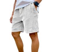 Genérico Men's Corduroy Shorts with Elastic Drawstring Waist, Casual Lightweight Summer Shorts with Pockets (G-White,M)