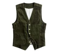 Genérico Mens Corduroy Suit Vest,Slim Fit V Neck Solid Vintage Waistcoat,Casual Single Breasted Vest with Pocket for Business Work (FR/ES, Letras, L, Regular, Regular, Green)