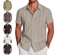Genérico Men's Cuba Guayabera Exquisite Hollow Embroidered Button Front Shirt, Summer Short Sleeve Casual Beach Camp Shirts (Light Gray,XL)