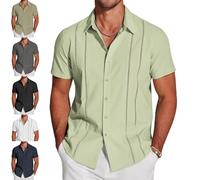 Genérico Men's Cuba Guayabera Exquisite Hollow Embroidered Button Front Shirt, Summer Short Sleeve Casual Beach Camp Shirts (Light Green,XXL)