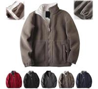 Genérico Men's Double Layer Fleece Hooded Jacket,Winter Warm Thick Soft Fleece Coat for Men,Full Zip Lightweight Outdoor Hiking Jacket
