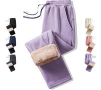 Genérico Mens Double-Layer Fleece Lined Thermal Jogger Pant, Winter Warm Straight Leg Drawstring Track Pants, with Pockets (Purple,S)