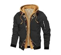 Genérico Mens Fleece Jacket Zip Up Thermal Lined Hoodie Coat, Fake Two-Piece Winter Warm Casual Jacket with Multiple Pockets