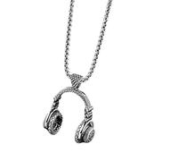 Genérico Mens Headphone Pendant Necklace Hip Hop Style Accessory - Stainless Steel 60cm Chain 36g Fashion Sweater Jewelry - Bold Single Streetwear Pendant - Student Party Daily Outfit