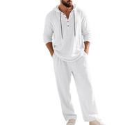 Genérico Men'S Hooded Casual Loose Top & Pants 2-Piece Set, Breathable Lightweight Comfortable, for Home Vacation (White,M)