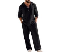 Genérico Men'S Hooded Casual Loose Top & Pants 2-Piece Set, Breathable Lightweight Comfortable, for Home Vacation (Black,L)