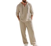 Genérico Men'S Hooded Casual Loose Top & Pants 2-Piece Set, Breathable Lightweight Comfortable, for Home Vacation (Khaki,S)