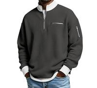 Genérico Mens Quarter Zip Pullover 1/4 Zip Casual Mock Neck Golf Sweatshirts Collar Cable Knitted Vintage T-Shirt with Pockets (Black,XXL)