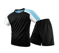 Genérico Men's Silk Round Neck Large Size Short Sleeved T Shirt And Sports Shorts Set (Black, XL)