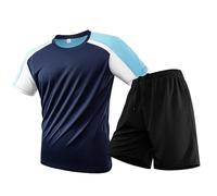 Genérico Men's Silk Round Neck Large Size Short Sleeved T Shirt And Sports Shorts Set (Dark Blue, XXXXL)