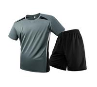 Genérico Men's Silk Round Neck Large Size Short Sleeved T Shirt And Sports Shorts Set (Grey, XXXL)