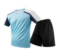 Genérico Men's Silk Round Neck Large Size Short Sleeved T Shirt And Sports Shorts Set (Light Blue, XXXL)