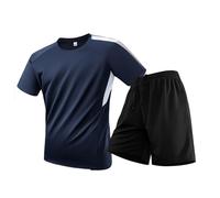 Genérico Men's Silk Round Neck Large Size Short Sleeved T Shirt And Sports Shorts Set (Navy, XXXXL)