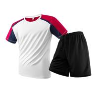 Genérico Men's Silk Round Neck Large Size Short Sleeved T Shirt And Sports Shorts Set (White, XXXXL)