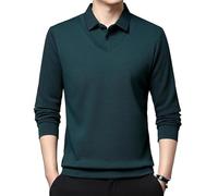 Genérico Men's Striped Lapel Fake Two-Piece Shirt - Long Sleeve Business Casual Knitted Polo Tops, Faux Two Piece Sweater Autumn Tops (Dark green,3x_l)