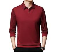 Genérico Men's Striped Lapel Fake Two-Piece Shirt - Long Sleeve Business Casual Knitted Polo Tops, Faux Two Piece Sweater Autumn Tops (Red,4x_l)