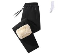 Genérico Men's Thermal Pants Winter Plush Lined Sweatpants,Waterproof Windproof Soft Casual with Zipper Pockets for Cold Weather (FR/ES, Letras, XXL, Regular, Regular, Black Flat Mouth)