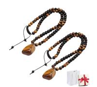 Genérico Men's Tiger's Eye Beaded Necklace,Handcrafted Braided Cord Brown Pendant Jewelry,Money Attraction Feng Shui Wealth Necklace