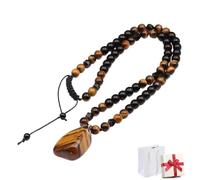 Genérico Men's Tiger's Eye Beaded Necklace,Handcrafted Braided Cord Brown Pendant Jewelry,Money Attraction Feng Shui Wealth Necklace