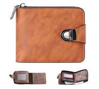 Genérico Men's Vintage Compact Zipper Wallet,Business-Style Wallet with Multiple Card Slots,Casual PU Leather Short Card Purse