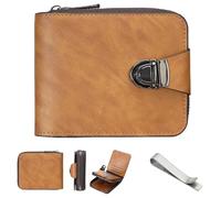 Genérico Men's Vintage Compact Zipper Wallet, PU Leather Bifold with Card Slots & Coin Pocket for Valentine's Day Gift (Brown)