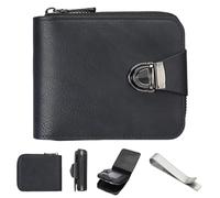 Genérico Men's Vintage Compact Zipper Wallet, PU Leather Bifold with Card Slots & Coin Pocket for Valentine's Day Gift (Black)