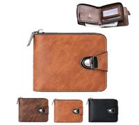 Genérico Men's Vintage Compact Zipper Wallet,Vintage PU Leather Walletwith Big Money Slot, Card Slot, ID Slot, Zipper Pocket (Brown)