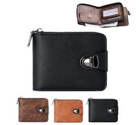 Genérico Men's Vintage Compact Zipper Wallet,Vintage PU Leather Walletwith Big Money Slot, Card Slot, ID Slot, Zipper Pocket (Black)