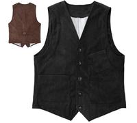 Genérico Men's Vintage Corduroy Waistcoats Sleeveless Slim Fit Casual Classic Button Down V-Neck Waistcoat with Pockets (Black,XXL)