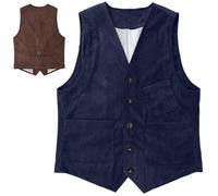 Genérico Men's Vintage Corduroy Waistcoats Sleeveless Slim Fit Casual Classic Button Down V-Neck Waistcoat with Pockets (Dark Blue,XL)