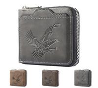 Genérico Men's Vintage Eagle Embossed Short Wallet, Men’s Eagle Emblem Wallet, Business Multi Card Slot Wallets for Daily Use (Black)