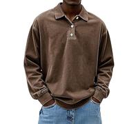 Generico Mens Vintage Polo Shirts Long Sleeve Lapel Golf Tops Button Shirt Cotton Washed Distressed Tops Sweatshirt Pullover (Brown,M)