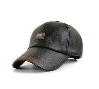 Genérico Men's Warm PU Leather Baseball Cap Trucker Hat Dad Hat Fishing Hunting Cap with Button Hole Front Design (Black-B)