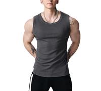 Genérico Mens Wide Strap Ribbed Tank Top Cotton Slim Fit Sleeveless Gym Shirt Muscle Workout Undershirt Summer
