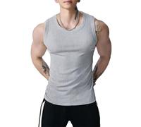 Genérico Mens Wide Strap Ribbed Tank Top Cotton Slim Fit Sleeveless Gym Shirt Muscle Workout Undershirt Summer
