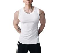 Genérico Mens Wide Strap Ribbed Tank Top Cotton Slim Fit Sleeveless Gym Shirt Muscle Workout Undershirt Summer