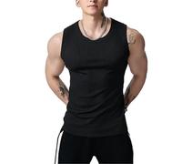 Genérico Mens Wide Strap Ribbed Tank Top Cotton Slim Fit Sleeveless Gym Shirt Muscle Workout Undershirt Summer