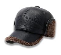 Genérico Men's Winter Hat with Sheepskin Flat Top Earmuffs, Faux Leather Flat Cap, Windproof Hunting, Soft Thick Fabric (Brown)