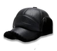 Genérico Men's Winter Hat with Sheepskin Flat Top Earmuffs, Faux Leather Flat Cap, Windproof Hunting, Soft Thick Fabric (Black)