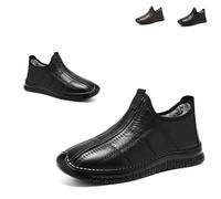 Genérico Men's Winter Slip-Resistant Thermal Slip-On Shoes - Waterproof Snow Non Slip for Daily Wear Fleece Lined Booties, Indoor Outdoor Easy-On Slippers for Cold Weather (Black,45)