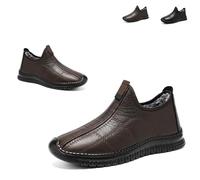 Genérico Men's Winter Slip-Resistant Thermal Slip-On Shoes - Waterproof Snow Non Slip for Daily Wear Fleece Lined Booties, Indoor Outdoor Easy-On Slippers for Cold Weather (Brown,38)